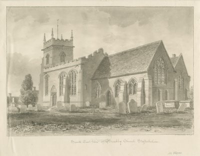 Église de Bradley : dessin sépia, 1842 - John Buckler