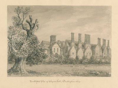 Buckinghamshire - Chenies Hall : dessin sépia, 1824 - John Buckler