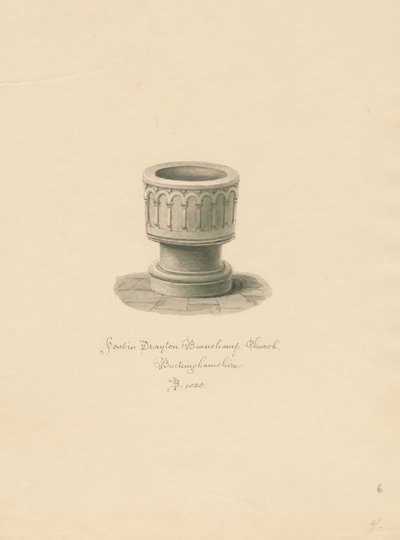 Buckinghamshire - Église de Drayton Beauchamp : dessin sépia, 1838 - John Buckler