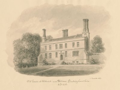 Buckinghamshire - Wellwick - Vieille Maison : dessin sépia vignetté, 1837 - John Buckler