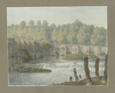 Burton-upon-Trent Bridge and Town: aquarelle - John Buckler