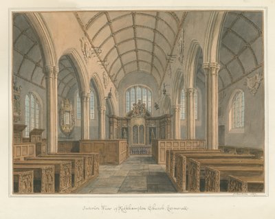 Cornouailles - Église de Kilkhampton - Vue intérieure, 1827 - John Buckler