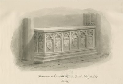 Église de Hamstall Ridware - Monument : dessin au lavis sépia, 1839 - John Buckler