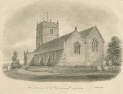 Église de High Offley : dessin sépia - John Buckler