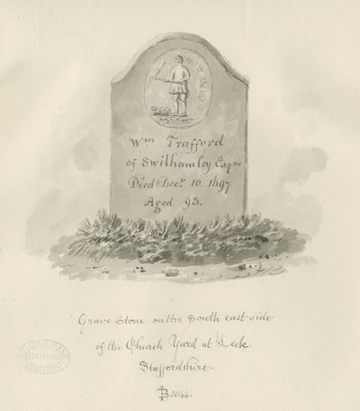 Église de Leek - Pierre tombale : dessin à la sépia - John Buckler
