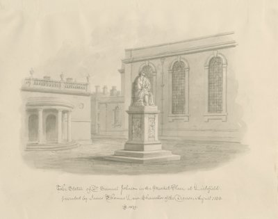 Lichfield - Place du marché : dessin à la sépia (vignetté) - John Buckler