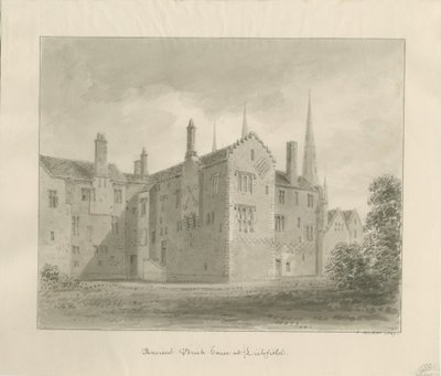 Lichfield - Vieille maison dans The Close : dessin sépia - John Buckler