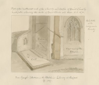 Lichfield - Église Saint-Chad : dessin au lavis sépia - John Buckler