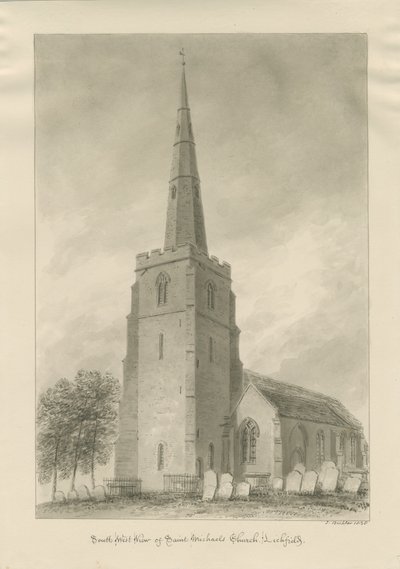 Lichfield - Église Saint-Michel : dessin sépia - John Buckler