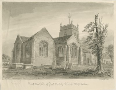 Église de Madeley: dessin lavis sépia - John Buckler