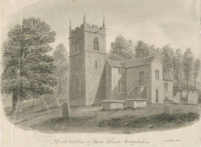 Église de Maer: dessin lavis sépia - John Buckler