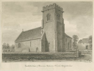 Église de Mavesyn Ridware: dessin sépia, 1839 - John Buckler