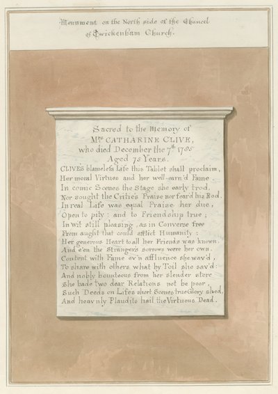 Middlesex - Église de Twickenham - Monument : dessin sépia - John Buckler