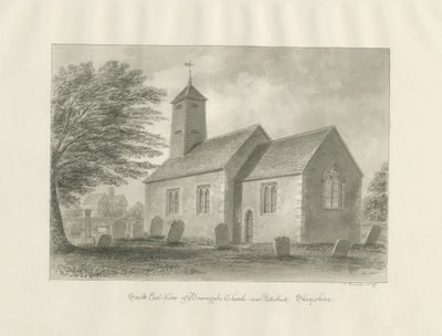Patshull - Église de Boningale : dessin au lavis sépia - John Buckler