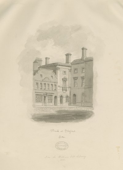 Stafford - Ancienne banque sur la place du marché : dessin sépia - John Buckler