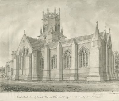 Stafford - Église Sainte-Marie : dessin sépia - John Buckler