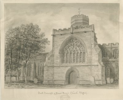 Stafford - Église St. Mary: dessin sépia, 1840 - John Buckler
