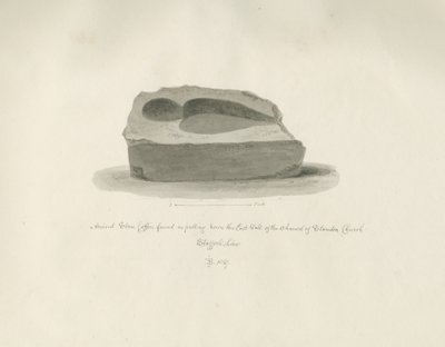 Église de Standon : Ancien cercueil en pierre : dessin sépia, 1847 - John Buckler