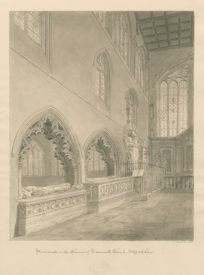 Église de Tamworth - Monuments : dessin sépia - John Buckler