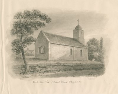 Église de Tixall : dessin au lavis sépia, nd [?1841] - John Buckler