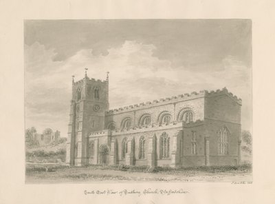 Église prieurale de Tutbury : dessin au lavis sépia, 1812 - John Buckler