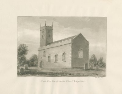Église de Warslow : dessin sépia - John Buckler