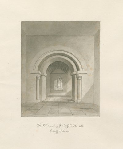 Église de Waterfall - Intérieur du chœur : dessin sépia, 1847 - John Buckler