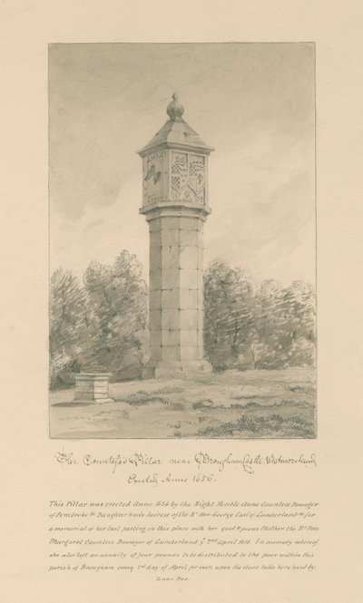 Westmorland - Château de Brougham - Pilier de la comtesse : dessin sépia, 1800 - John Buckler