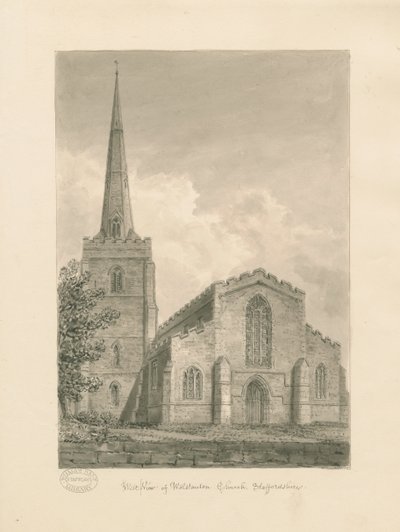 Église de Wolstanton : dessin sépia - John Buckler