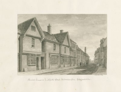 Wolverhampton - Maisons anciennes dans la rue de Lichfield : dessin sépia - John Buckler