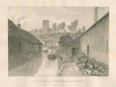 Worcestershire - Droitwich - Église de Dodderhill Vue lointaine : dessin sépia, 1833 - John Buckler