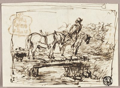 Esquisse de chevaux traversant un pont - John Burnet