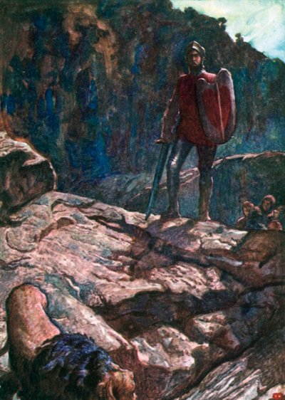 Greatheart repousse le lion (lithographie couleur) - John Byam Liston Shaw