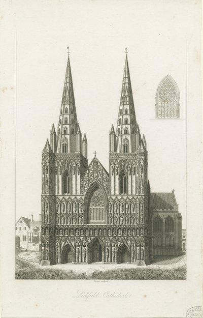 Cathédrale de Lichfield - Façade ouest : gravure, début 19e siècle - John Byrne