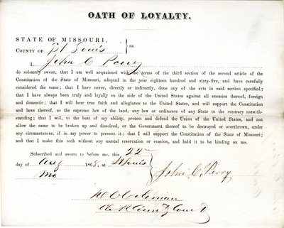 Serment de loyauté de John C. Perry du Missouri, Comté de St. Louis - John C. Perry