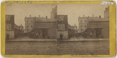 Vue du magasin de périodiques John R. Walsh sur Madison Street, Chicago avec la poste en arrière-plan, 1869 - John Carbutt