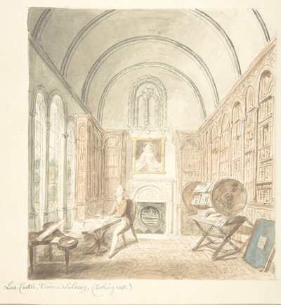 Château de Lea, vue dans la bibliothèque, regardant vers l