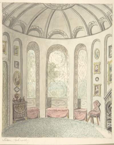 Château de Lea, Worcestershire, salon, vue vers le nord, vers 1816 - John Carter.