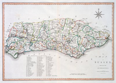 Carte du Sussex, 26 mars 1805 (gravure en couleur) - John Cary