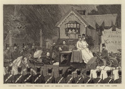 Accueil du général Sir E Wood à Belhus, Essex, lecture de l