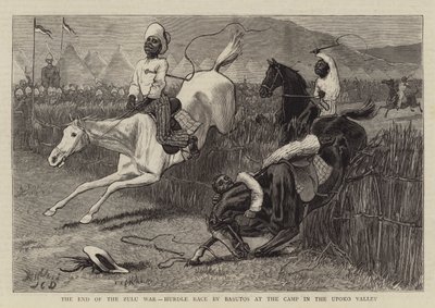 La fin de la guerre zouloue, course de haies par les Basutos au camp dans la vallée d