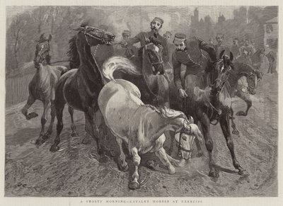 Matin givré, chevaux de cavalerie à l