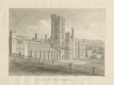 Ilam Hall : dessin sépia - John Chessell Buckler
