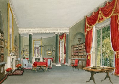 Bibliothèque et salon à Bromley Hill, Kent (Siège du Très Honorable Charles Long) - John Chessell Buckler