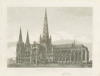 Cathédrale de Lichfield - Vue sud-est: gravure, nd [c 1820] - John Chessell Buckler