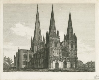 Cathédrale de Lichfield - Façade ouest : gravure, nd [début du 19e siècle] - John Chessell Buckler