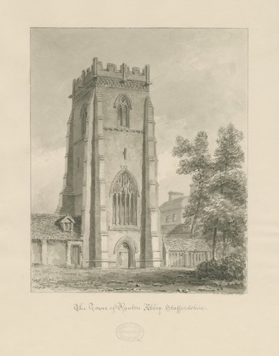 Abbaye de Ranton [Prieuré] - La tour: dessin sépia - John Chessell Buckler