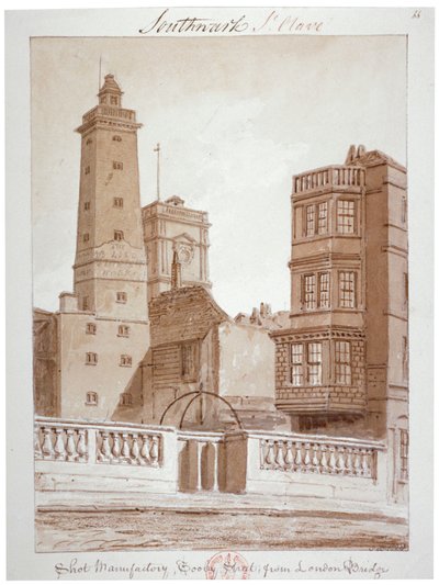Manufacture de plombs, Tooley Street, depuis le pont de Londres, Bermondsey, Londres - John Chessell Buckler