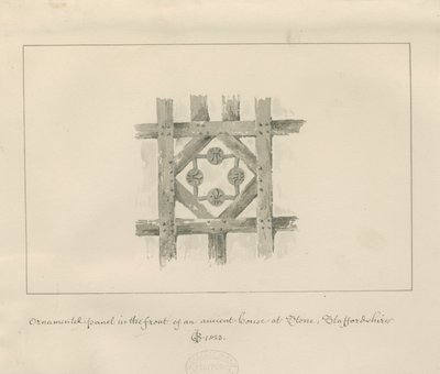 Pierre - Panneau ornemental sur une maison ancienne : dessin au lavis sépia - John Chessell Buckler