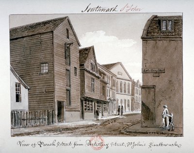 Vue de Parish Street et Artillery Street, Bermondsey, Londres, 1828 - John Chessell Buckler